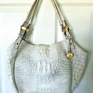 Brahmin Anne Truffle Melbourne Hobo Croc Embossed Ivory handbag